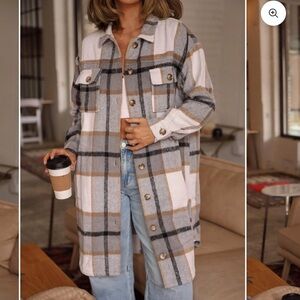 Plaid Button-Up Long Jacket